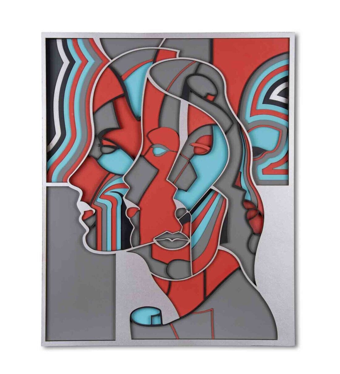 Buy 3D Faces Pinewood Wall Mural in Multicolour by Wooden Art Studio