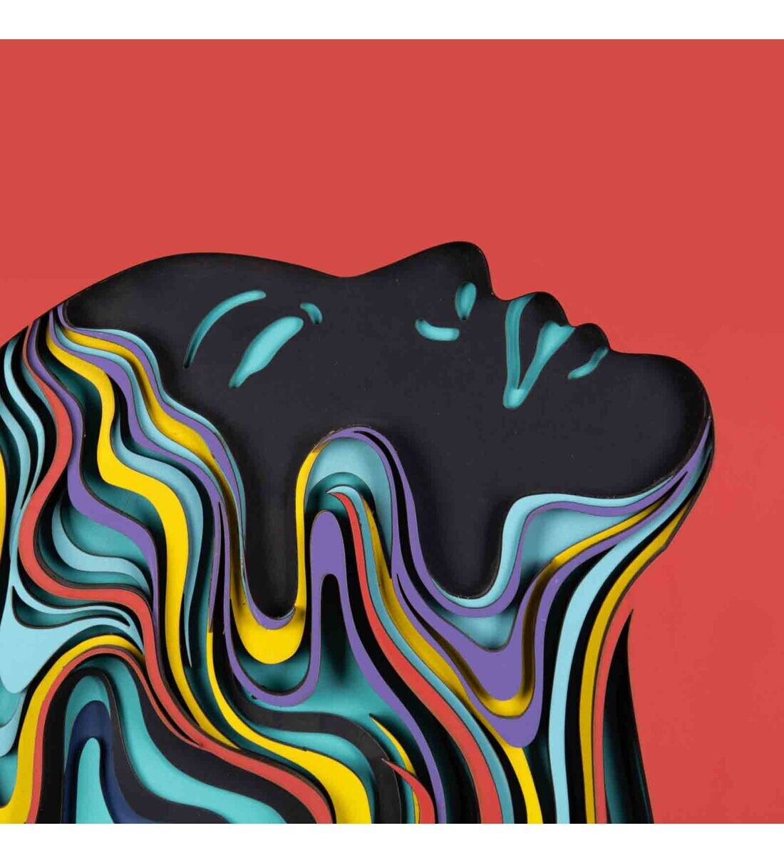 Buy 3D Faces Pinewood Wall Mural in Multicolour by Wooden Art Studio