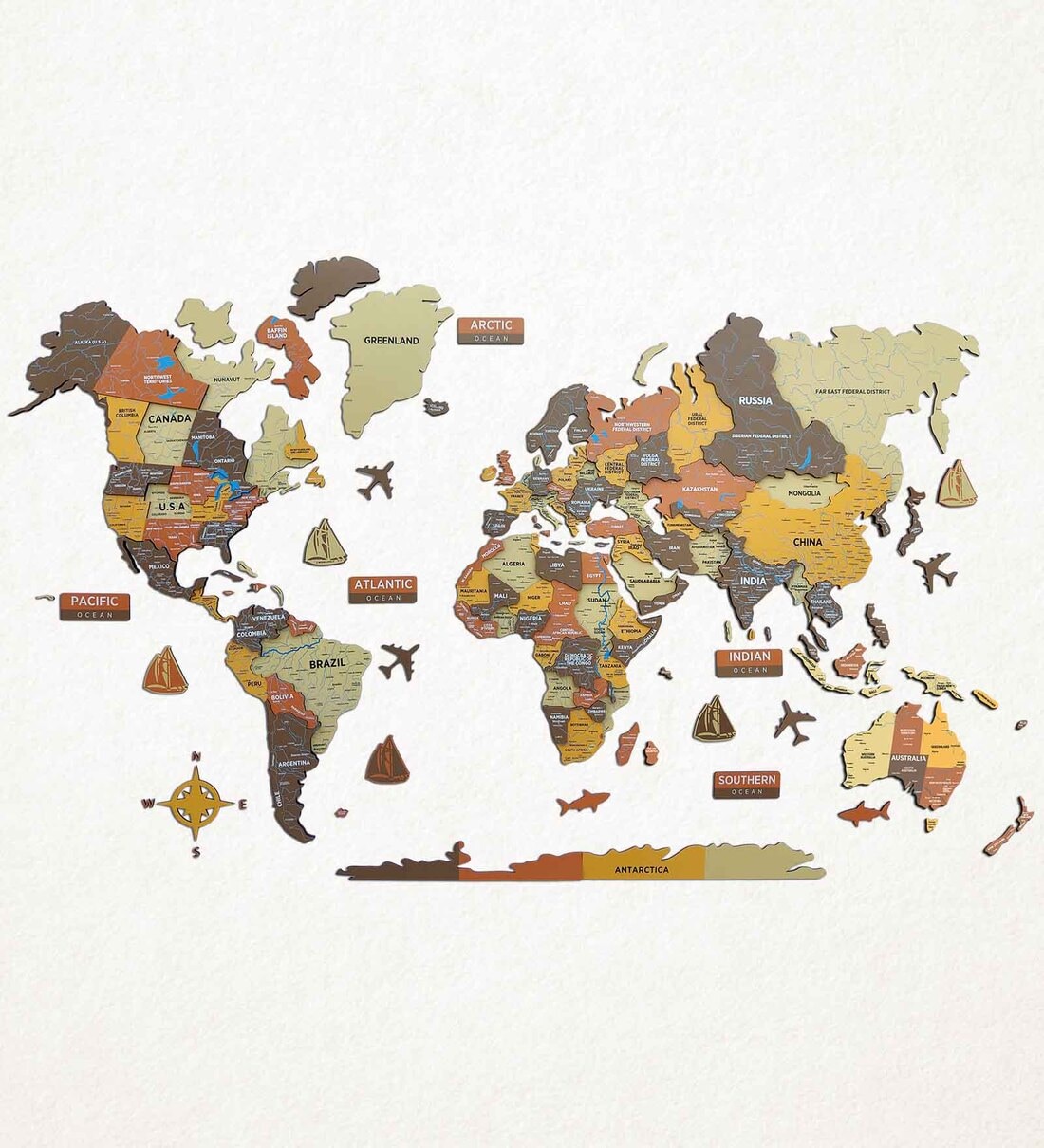 Buy 3D Wooden World Map Multicolour - S Size by U Wood Love It at