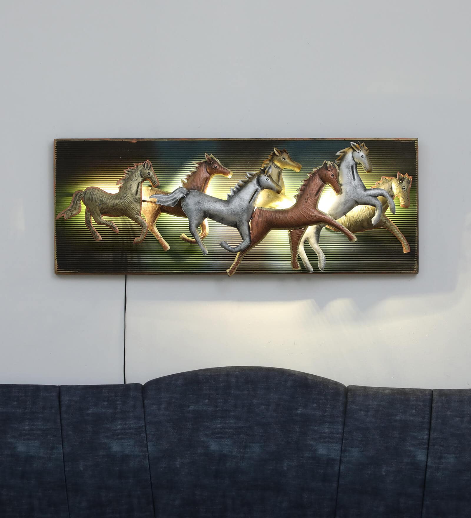 7 Horses Copper Iron Wall Art With LED