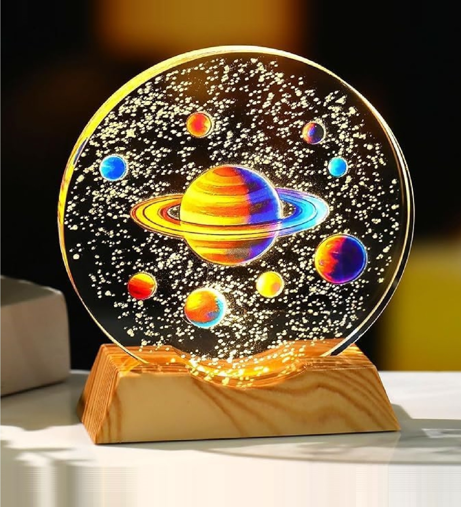 3D Acrylic Planets Crystal Ball Night Lamp with Base
