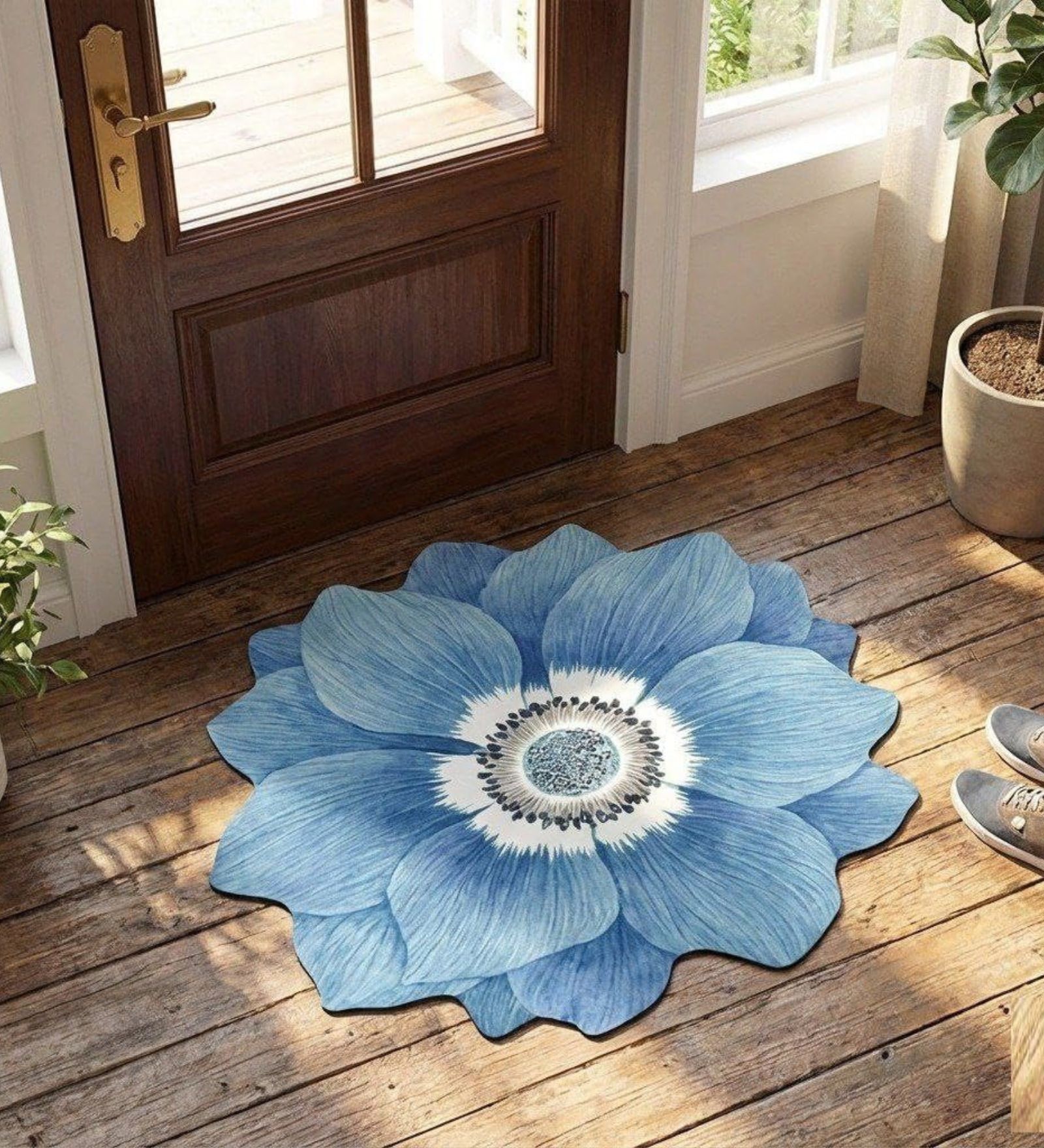 Blue 3D Lotus Bathroom Mat 80*80