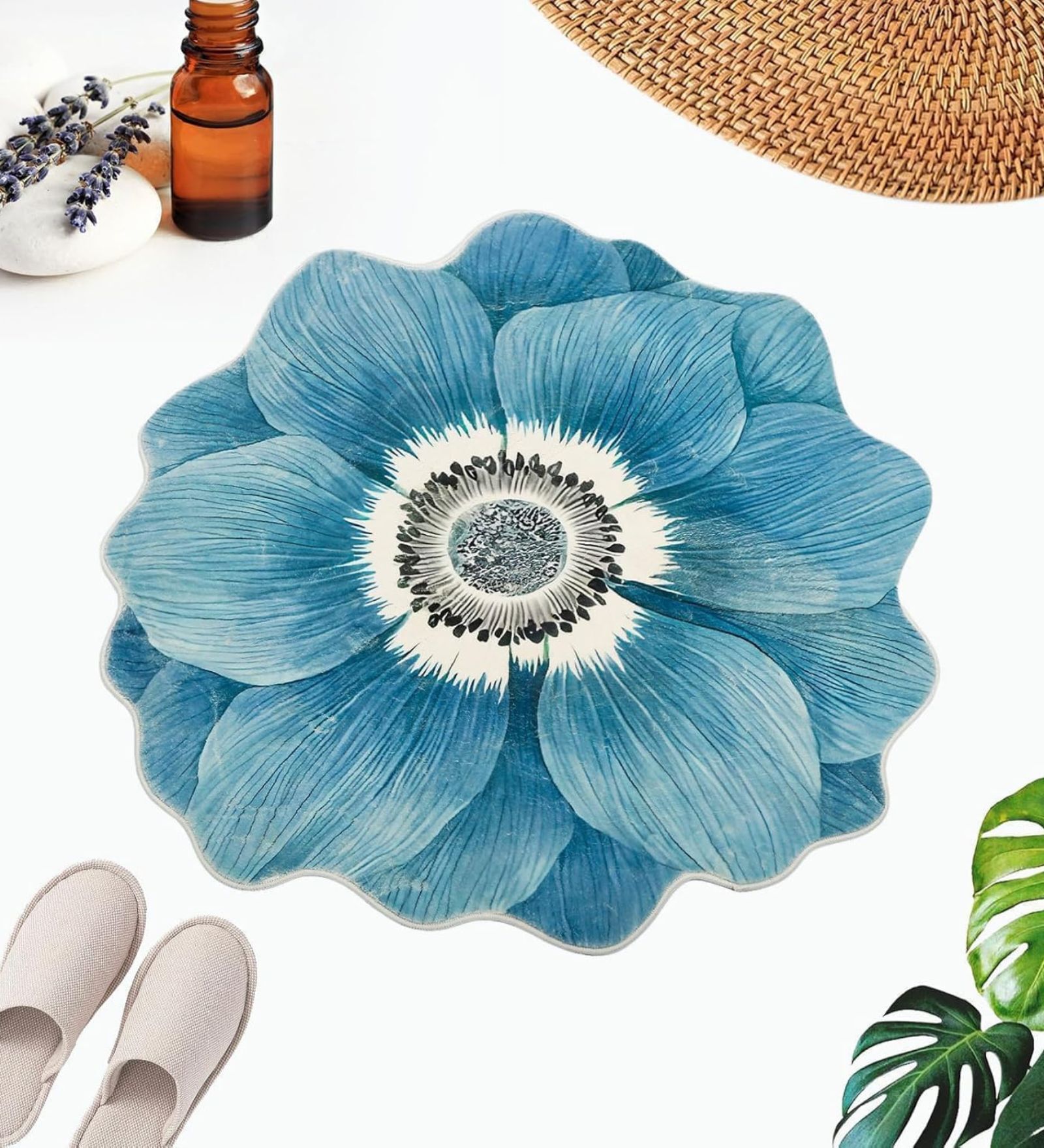 Blue 3D Lotus Bathroom Mat 80*80