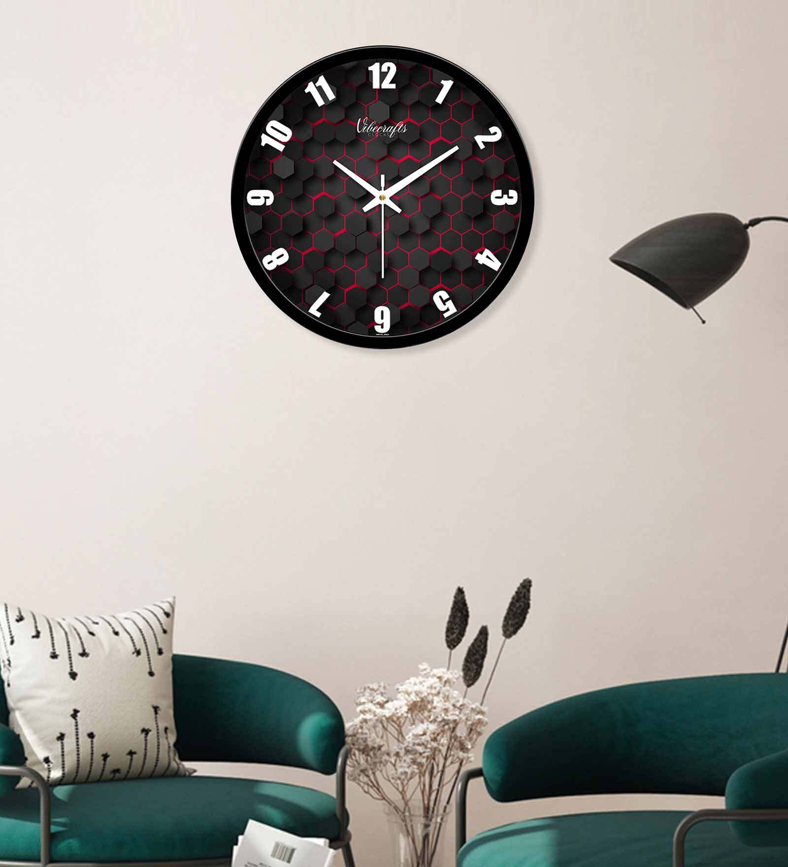 3D Hexagon Printed Plastic Wall Clock In Grey