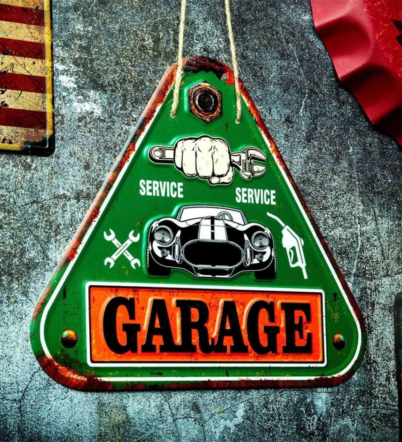 3D Metal Plate Garage Triangle Service Green