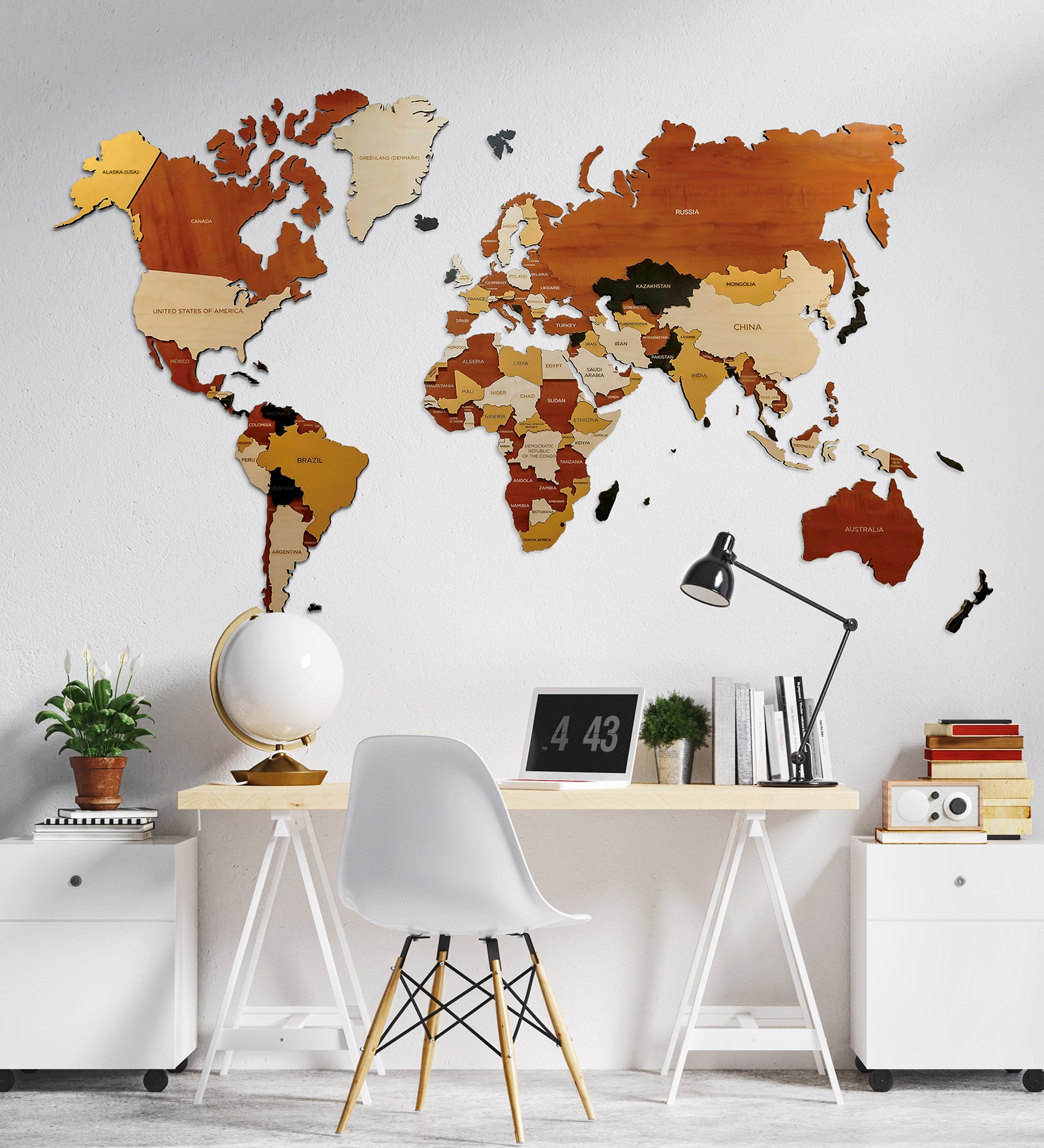 Mdf 3D Multilayer World Map Wooden Art
