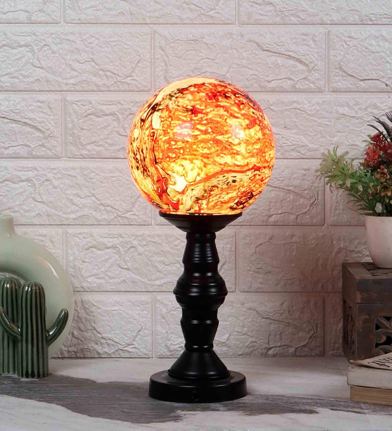3D Red & Black Glass & Metal Table Lamp