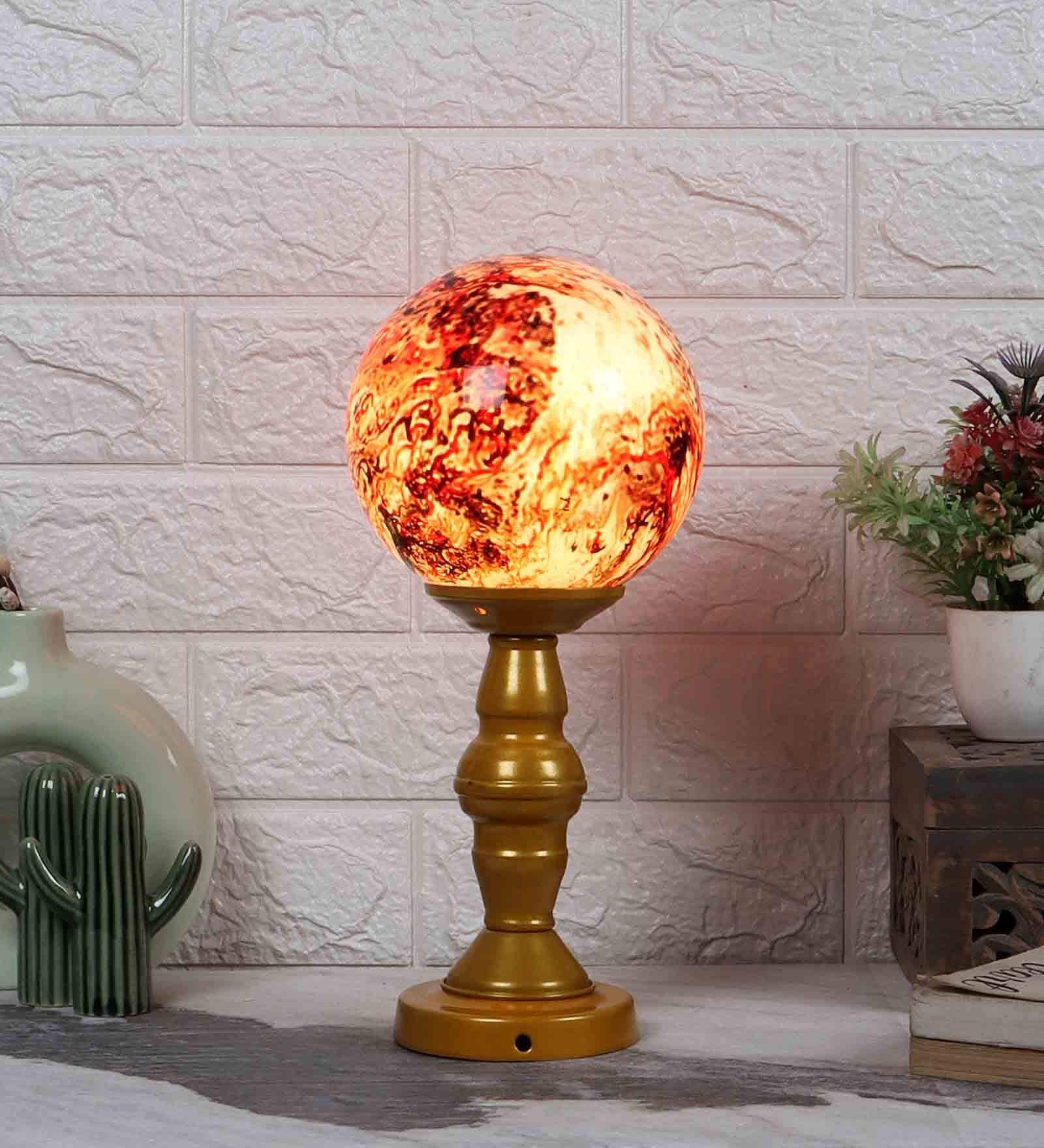 3D Red & Gold Glass & Metal Table Lamp