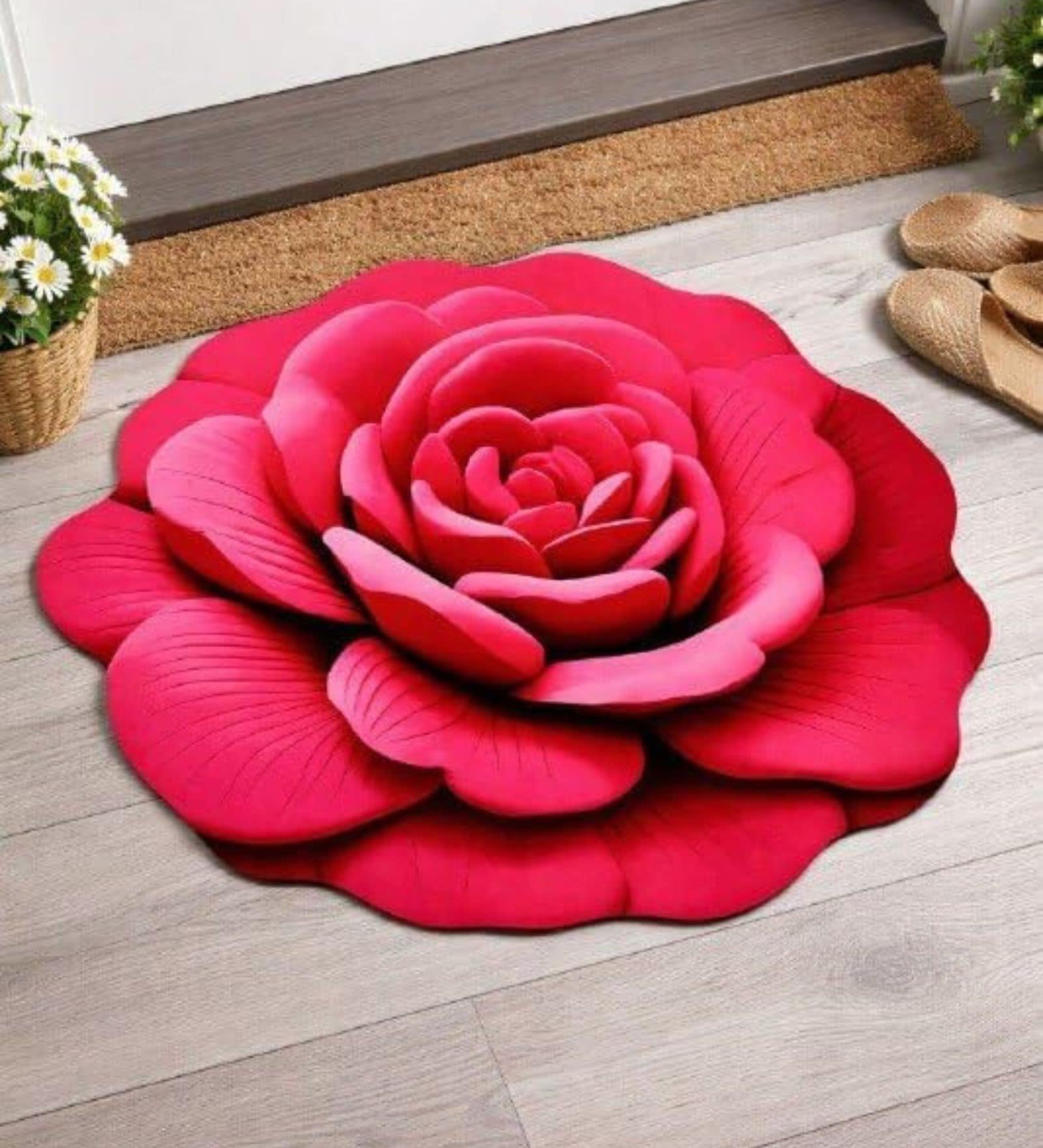 Red 3D Rose 80x80 cm Bathroom Mat