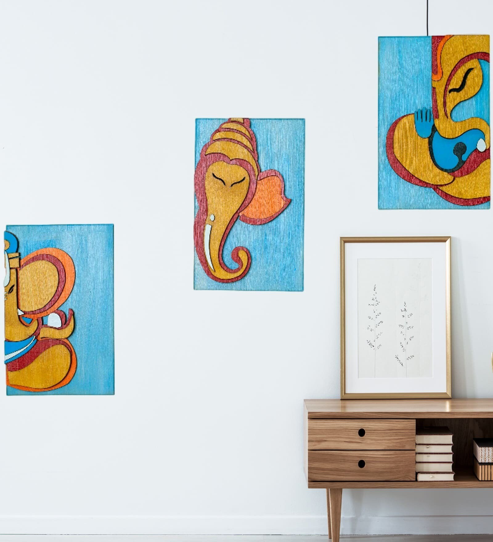 Buy 3D wood Ganesha Wooden Wall Art In Multicolor (10x6) (Set Of 3) at