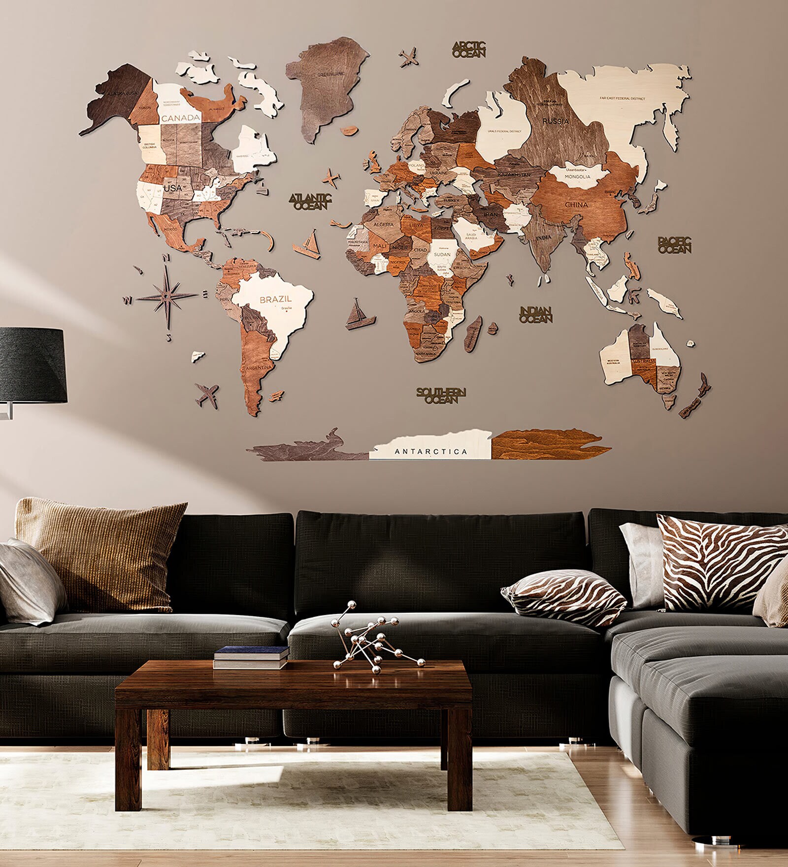3D World Map Wooden Wall Art-  Xl Size