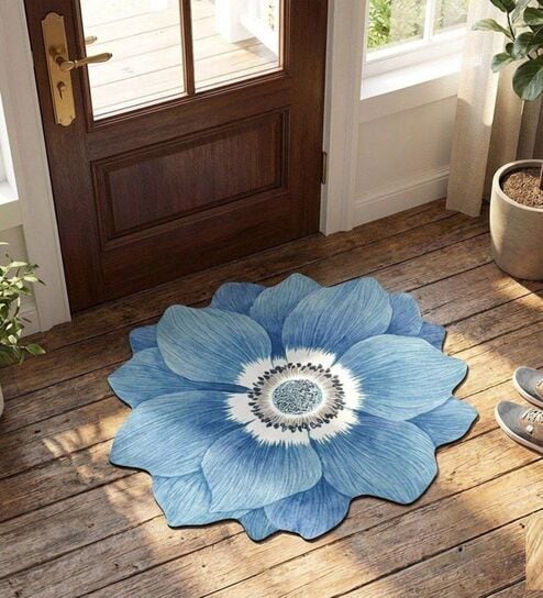 Blue 3D Lotus Bathroom Mat 80*80