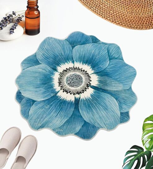 Blue 3D Lotus Bathroom Mat 80*80
