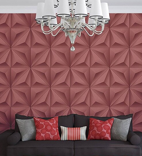 3d Diamond Cut Design Pink Pvc Wallpaper With Emboss Finish By Konark Decor