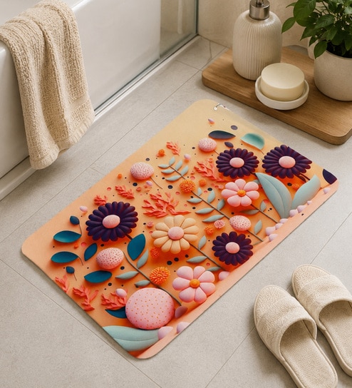 3D Floral Printed Rubber 22x14 Inches Anti Skid Bath Mat
