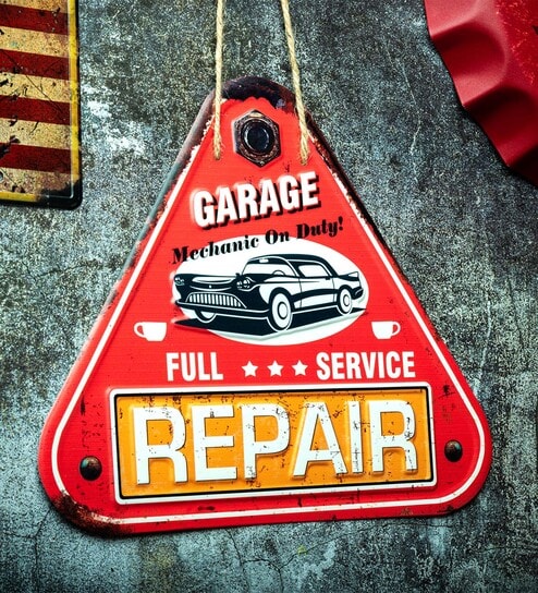 Garage Triangle Car Service Red 3D Metal Plate
