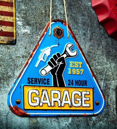 Blue Garage Triangle Service 3D Metal Plate