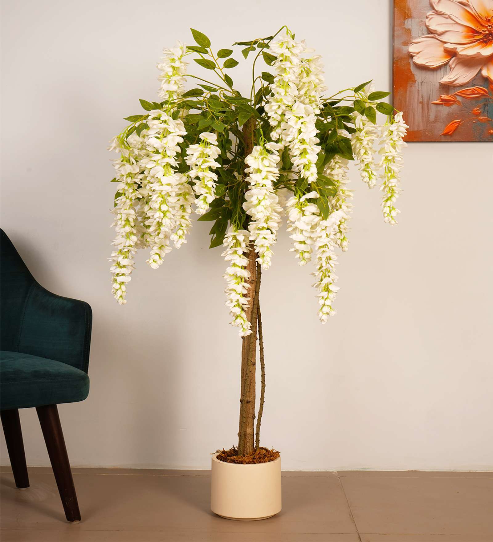 4.6Ft Artificial Wisteria Flower Tree Plant with Pot