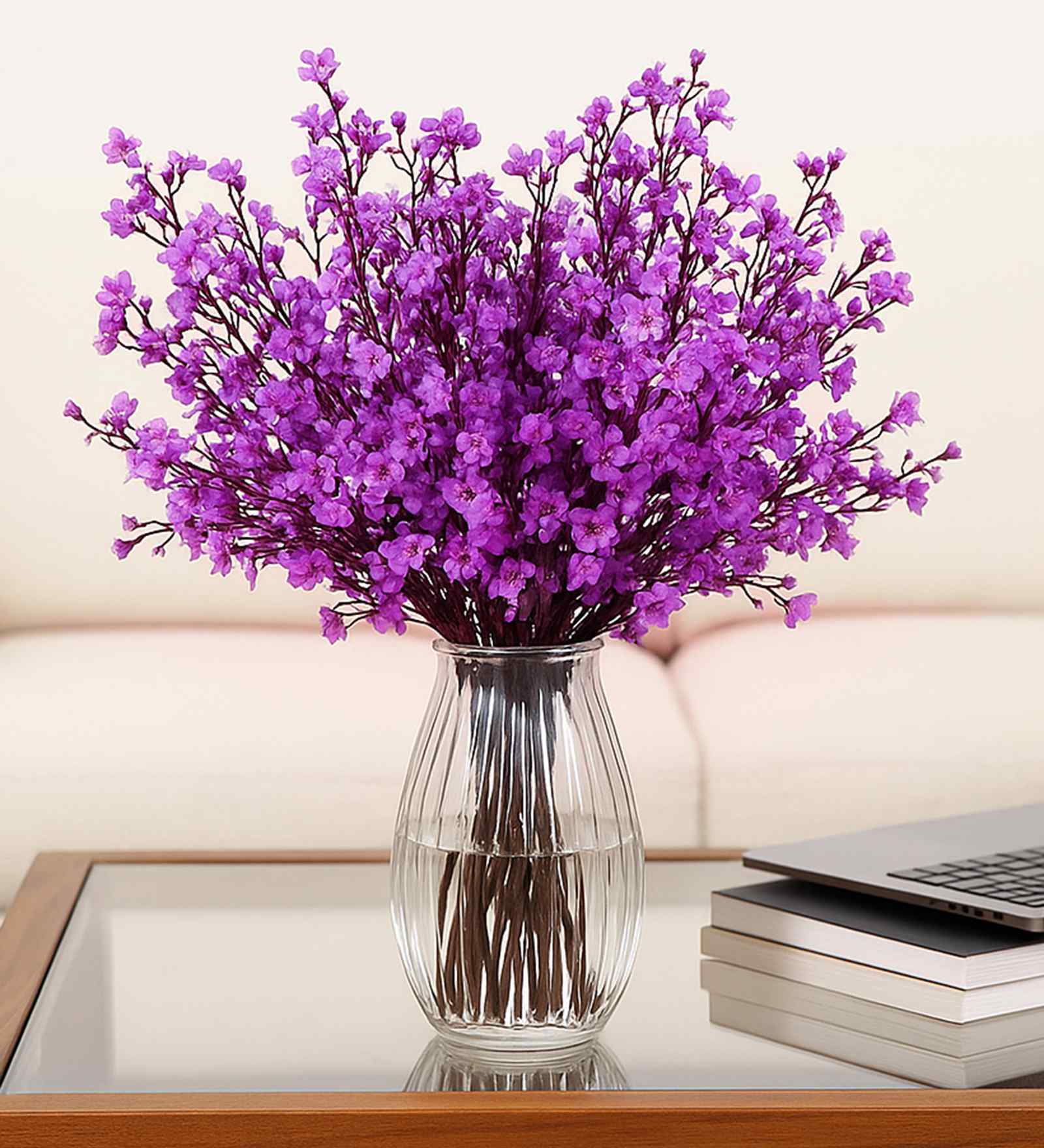 Set Of 4 Purple Plastic 4 Bundles Gypsophila Bouquets Artificial Flowers