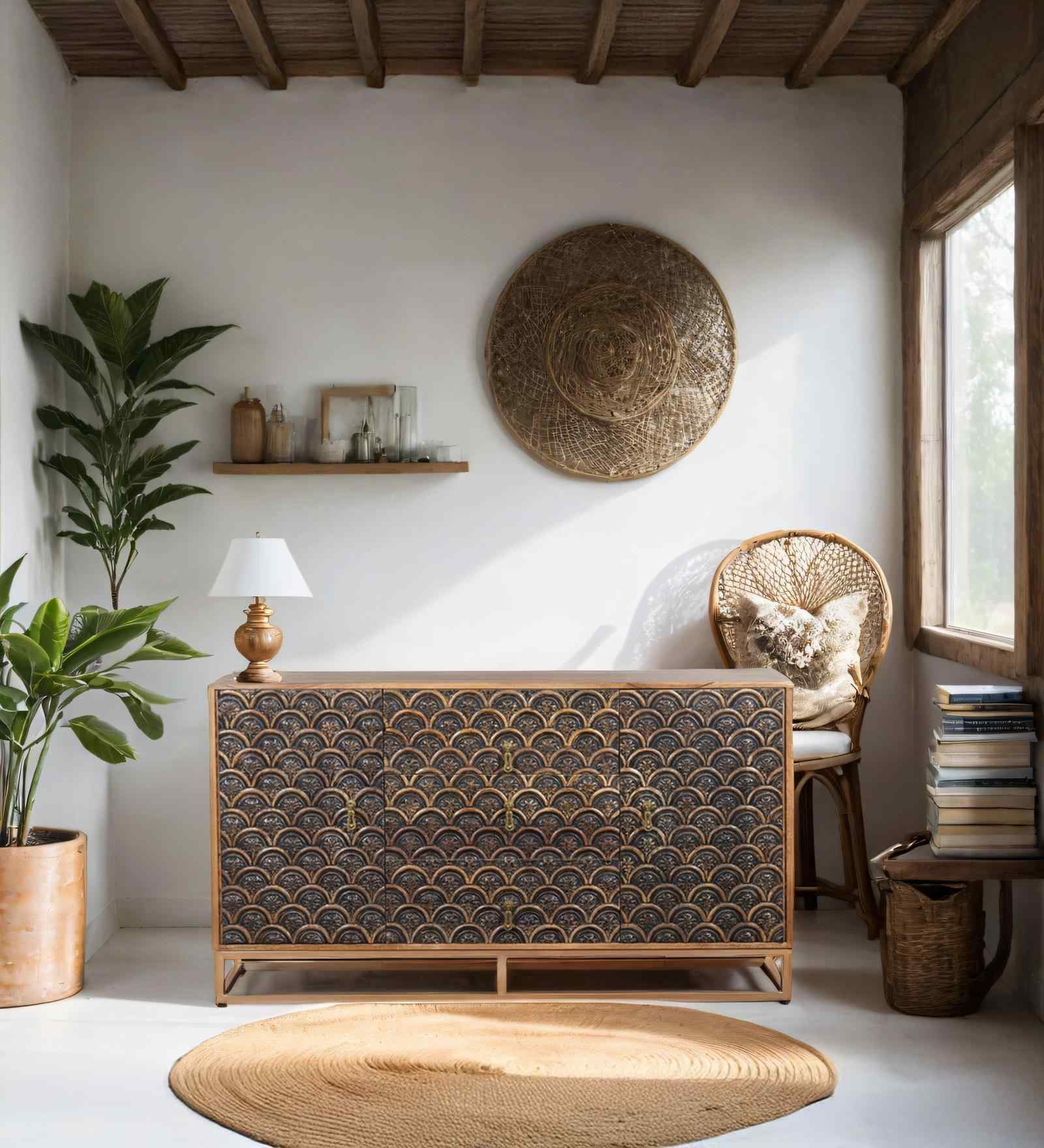 Eleganza Solid Wood Hand Carved Sideboard in Dark Brown Finish