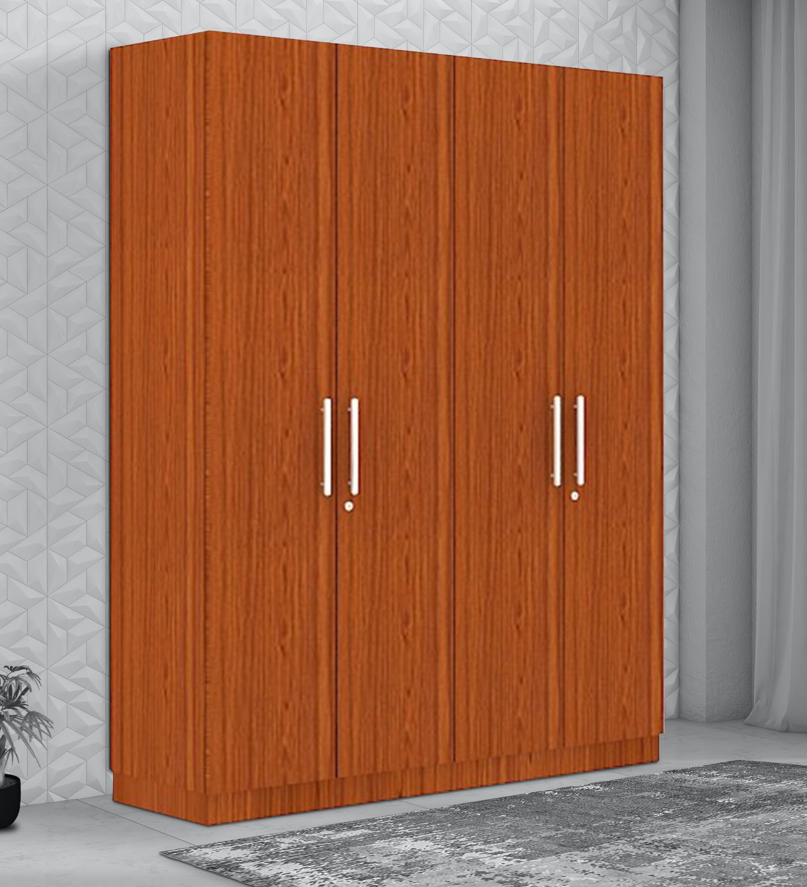 Classic 4 Door Wardrobe in Natural Teak Colour
