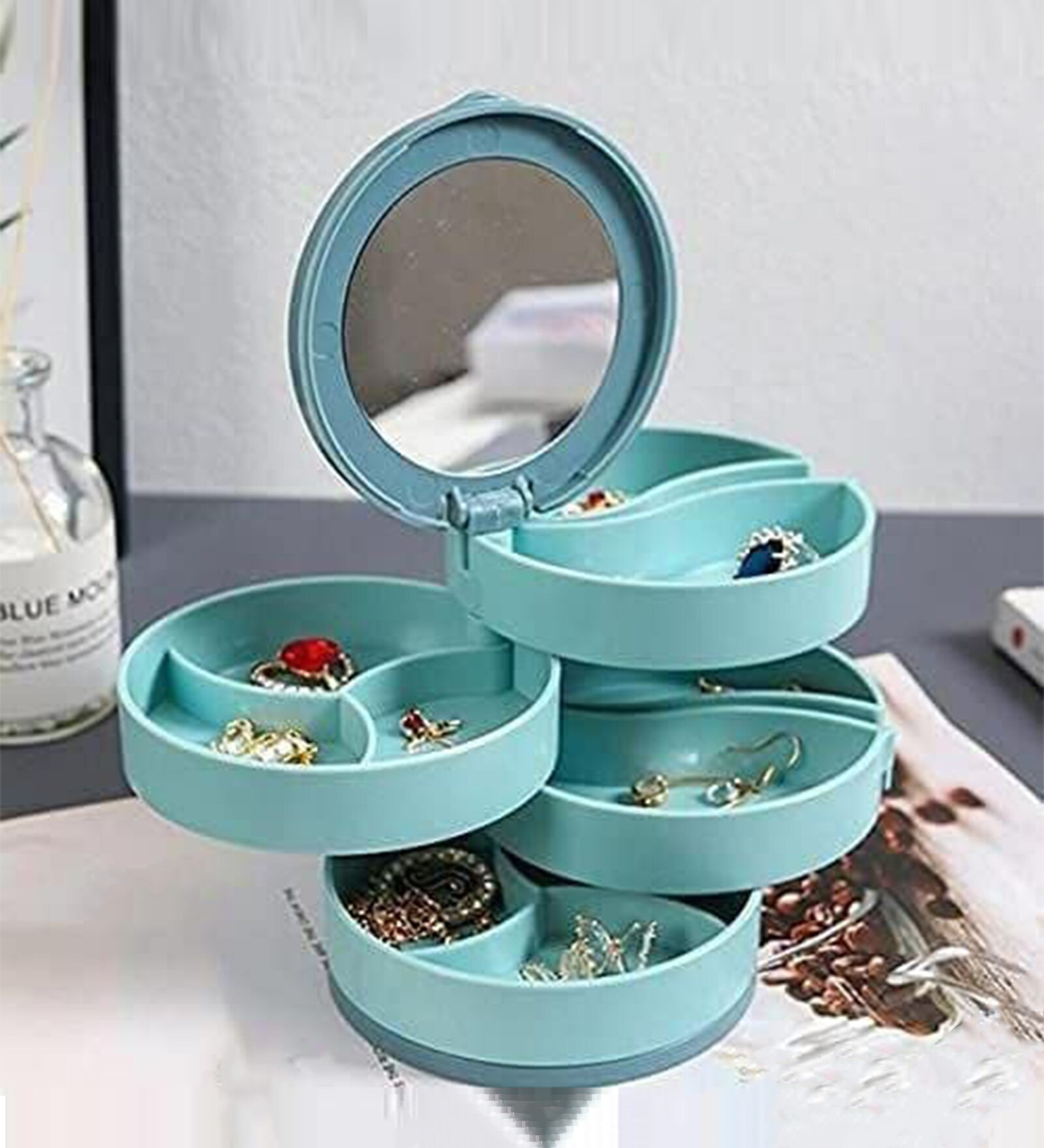 4 Layer Assorted 360 Rotating Jewellery Organizer with Mirror