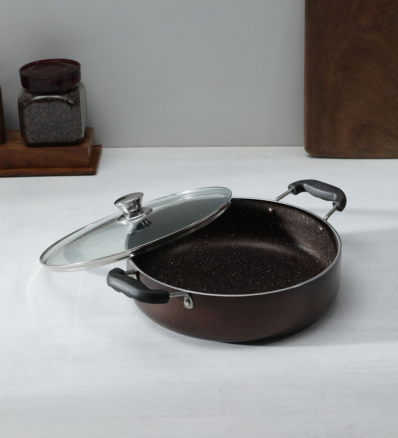 Wine Aluminium 4Mm  Non-Stick Multipurpose Pan With Handle