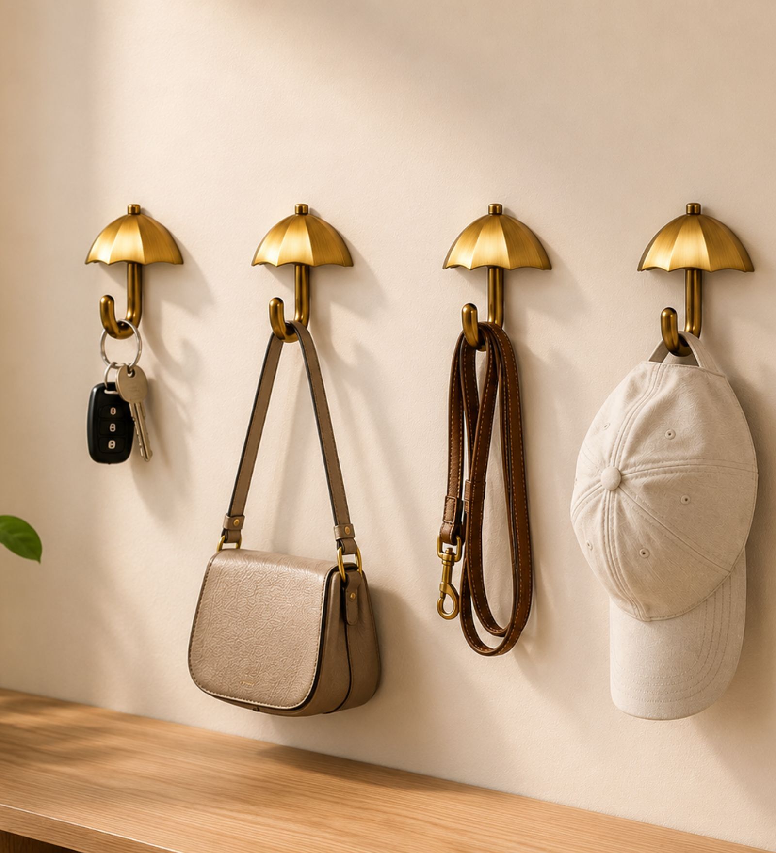 4 Pcs Antique Brass Metal Umbrella Wall Hook