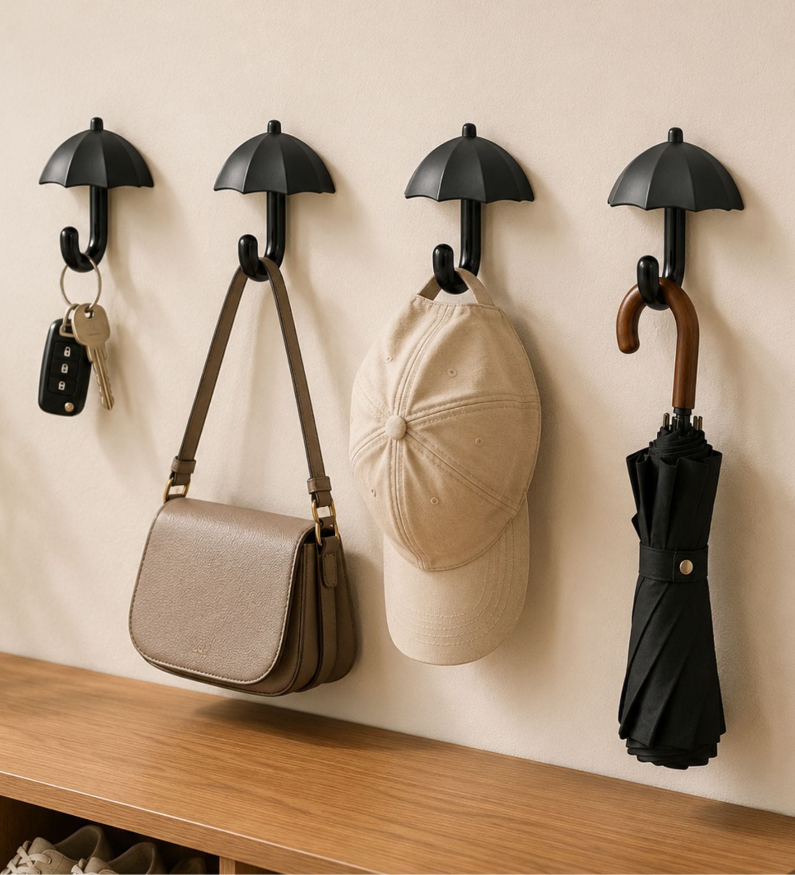 4 Pcs Black Metal Umbrella Wall Hook