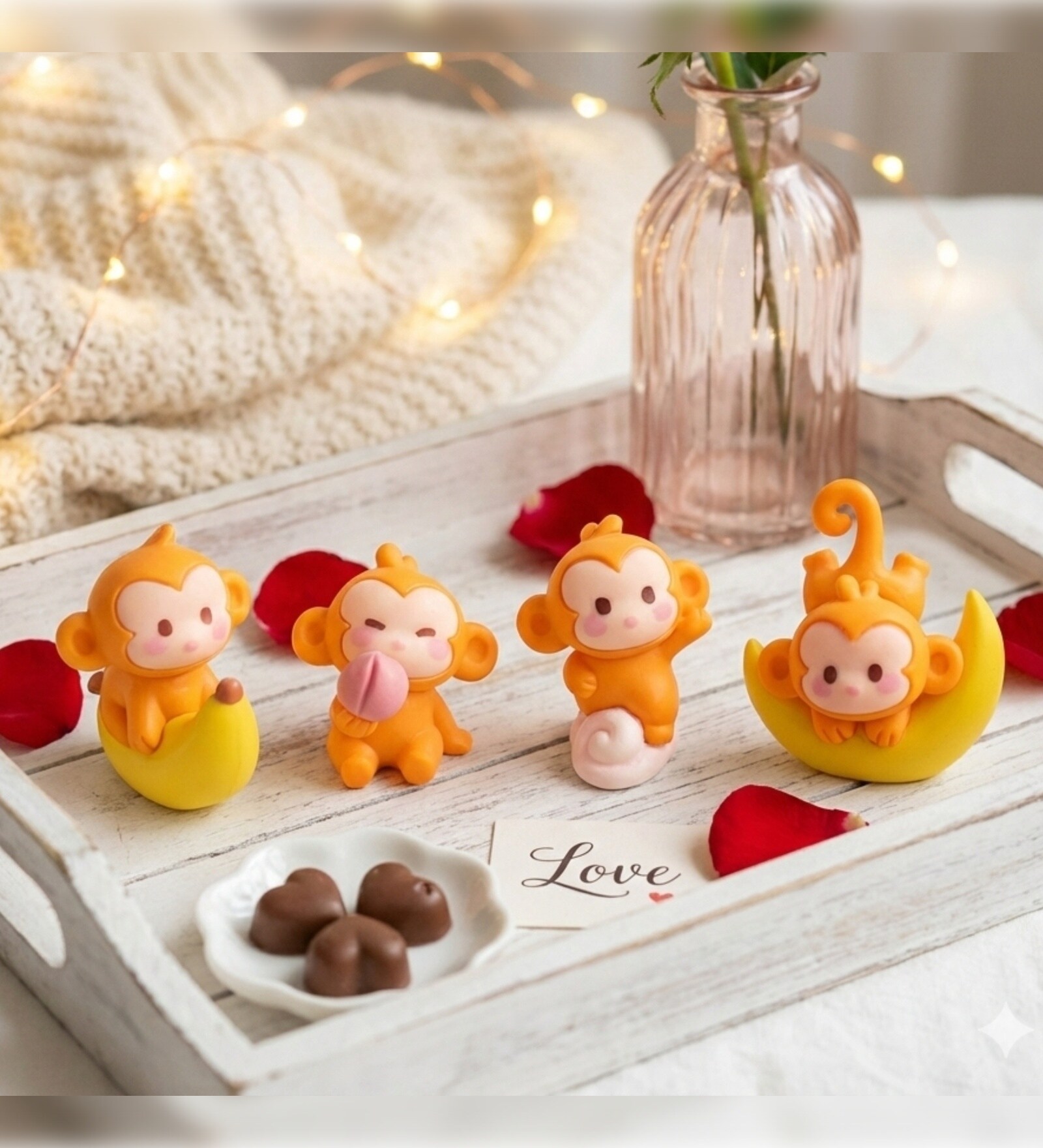 4 Pcs Cute Monkeys Miniature Showpiece Valentine Gift