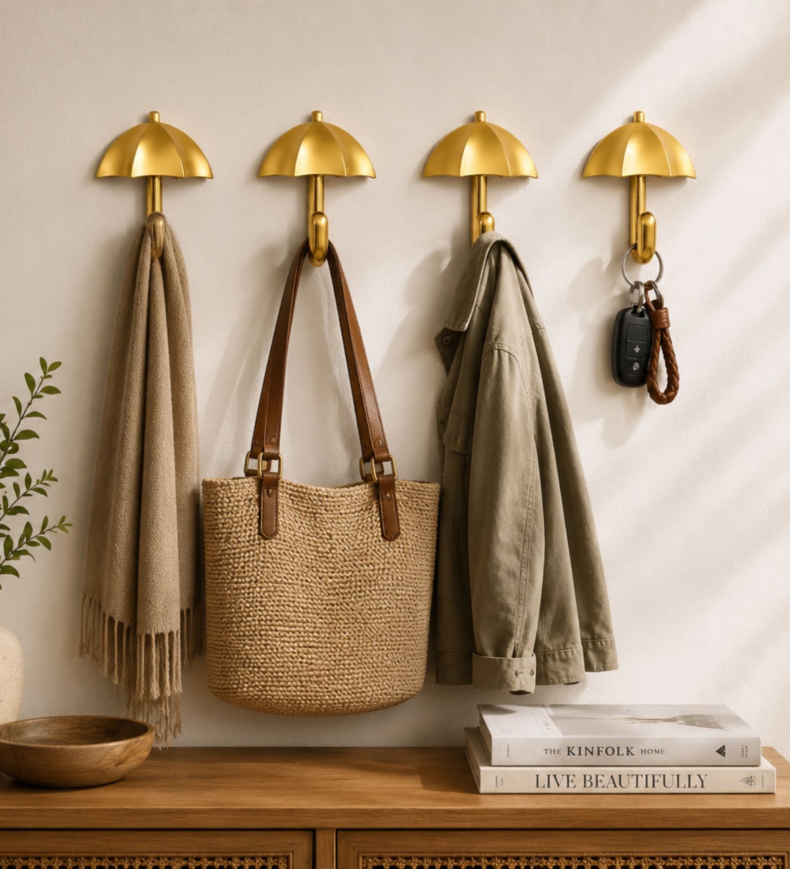 4 Pcs Gold Metal Umbrella Wall Hook