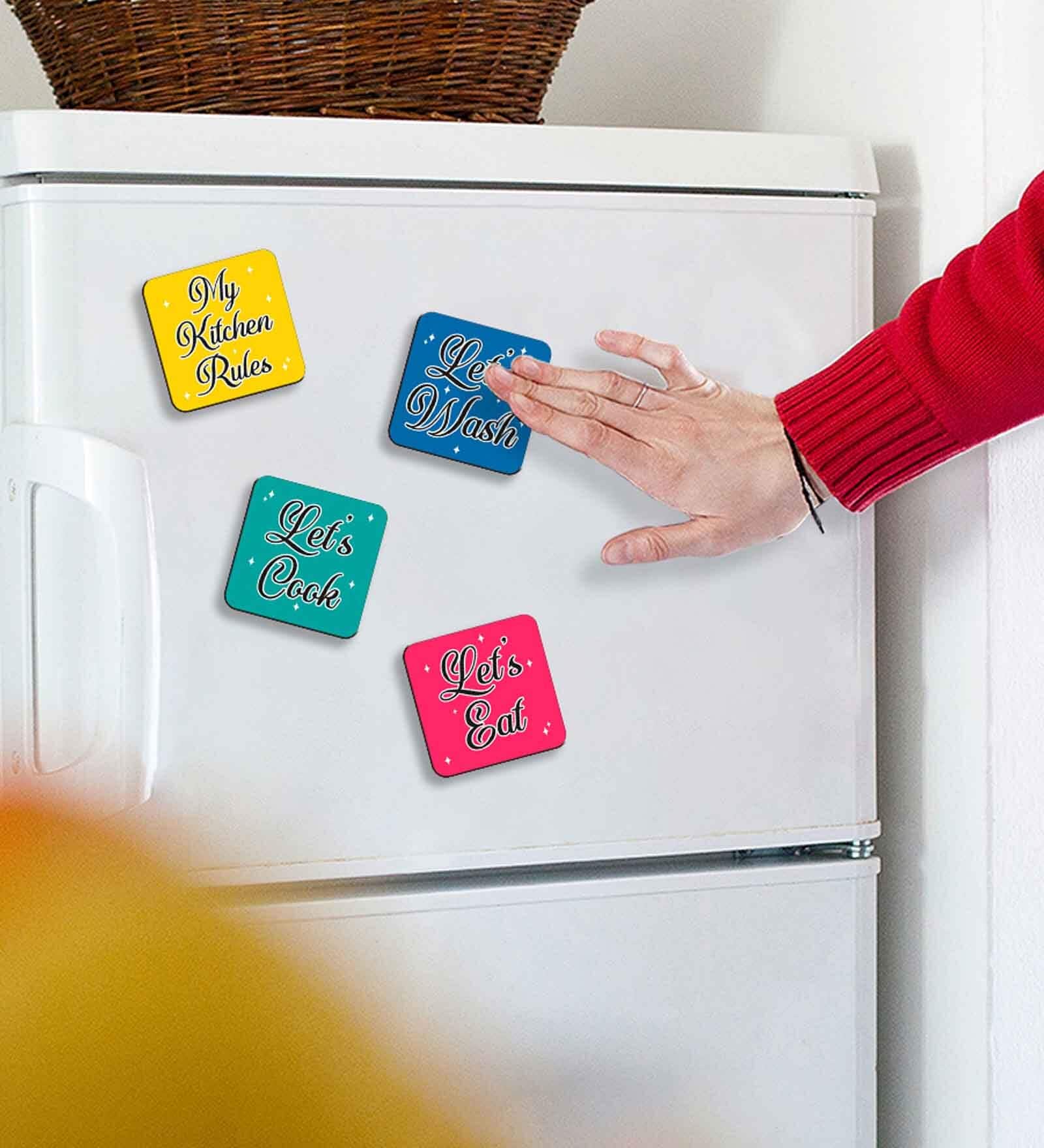 4 Pcs Lets Wooden Fridge Magnets