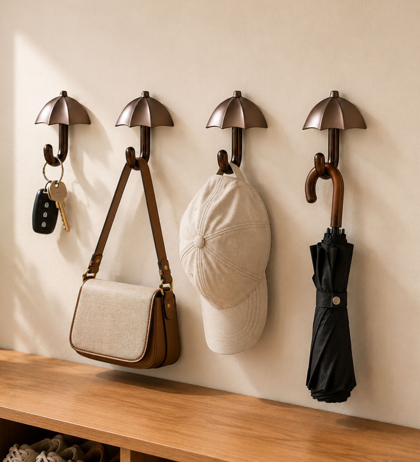 4 Pcs Rose Gold Metal Umbrella Wall Hook