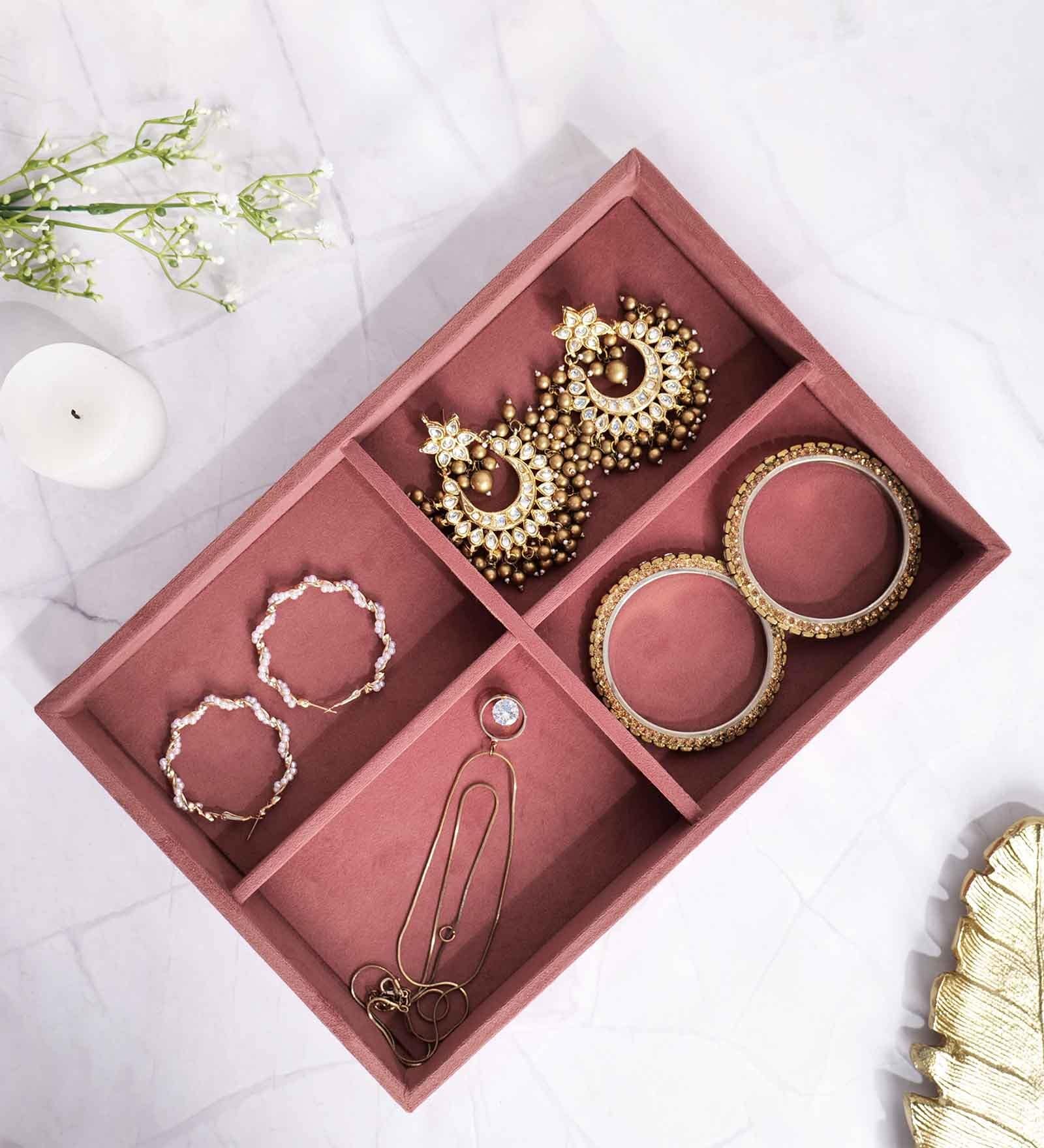 Pink 4 Section Jewellery Tray