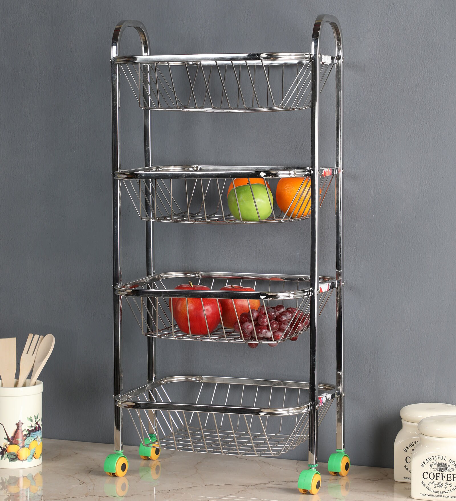 Buy 4 Tier Stainless Steel Kitchen Trolley In Silver by Rishan