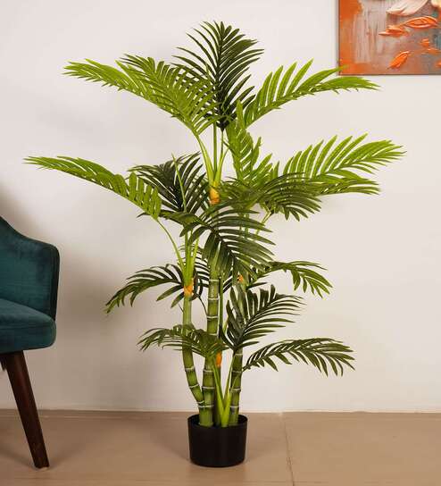 4.3Ft Artificial Golden Areca Palm Plant with Black Pot
