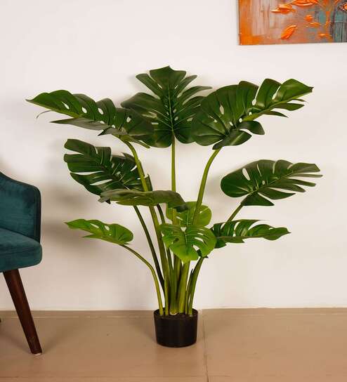 4.3Ft Artificial Monstera Deliciosa Plant with Black Pot