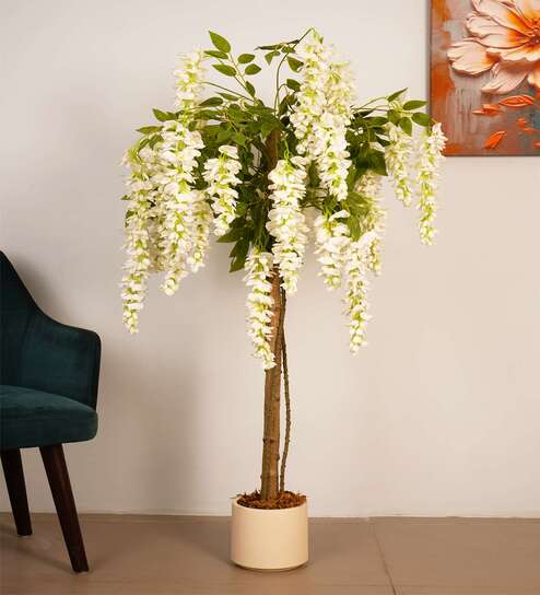 4.6Ft Artificial Wisteria Flower Tree Plant with Pot