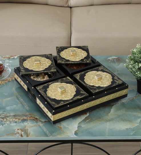 4 BOWL DRY FRUIT TRAY, METAL FITTING, CLASSIC THEME