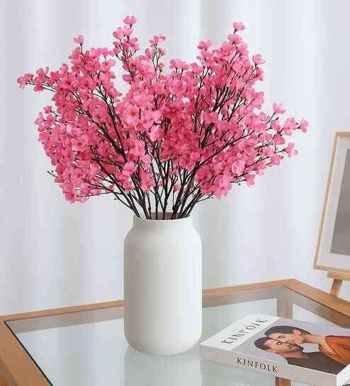 Set Of 4 Pink Plastic 4 Bundles Gypsophila Bouquets Artificial Flowers
