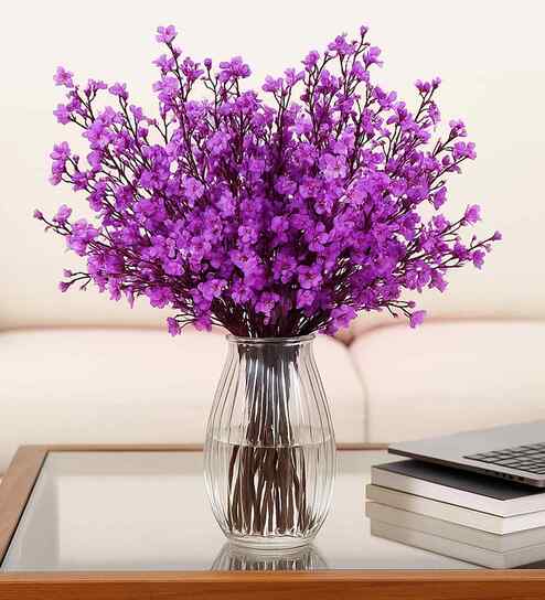 Set Of 4 Purple Plastic 4 Bundles Gypsophila Bouquets Artificial Flowers