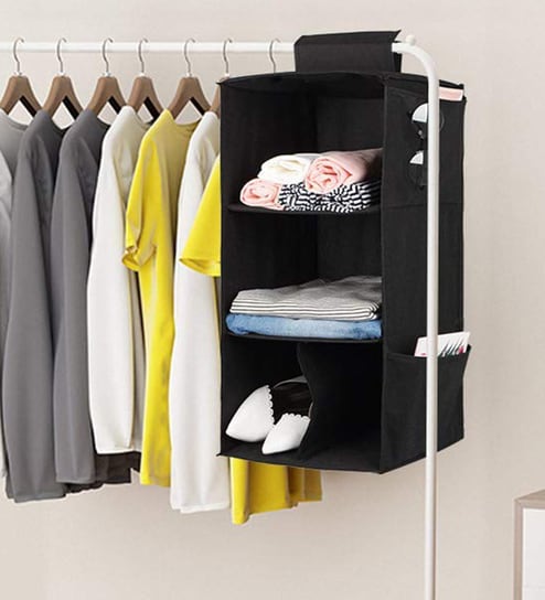 Buy 4 Compartments Non Woven Wardrobe Hanging Shelf In Black By My