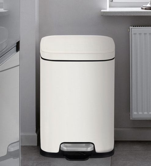4 Litre White Stainless Steel Dustbin