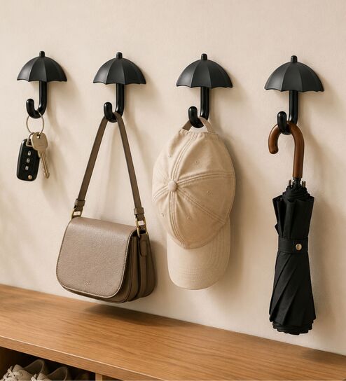 4 Pcs Black Metal Umbrella Wall Hook