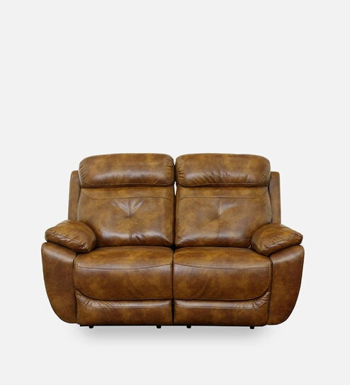 4 Square Leatherette Manual 2 Seater Recliner in Brown Colour