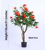 4.3Ft Artificial Hibiscus Plant with Red Flowers with Black Pot