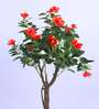 4.3Ft Artificial Hibiscus Plant with Red Flowers with Black Pot