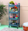 4 Layer Plastic Kitchen Trolley Rack With Caster Wheels In Blue Colour