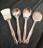 4 Pc Stainless Steel Kitchen Cooking Spoon Set (Ladle, Skimmer, Serving Spoon & Spatula)