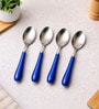4 Pcs Multicolor Stainless Steel Spoon Set with Plastic Handle (Blue & Maroon Assorted)
